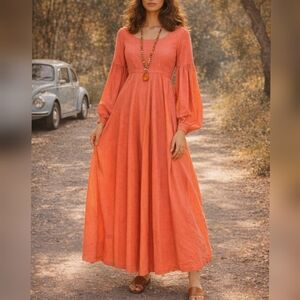 Lauhala Vintage 70s Red & White Polka Dot Peasant Maxi Dress size S